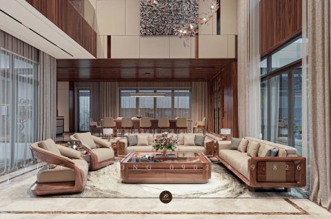 Thiết kế - Thi công nội thất biệt thự gỗ óc chó Thanh Vân Phủ 